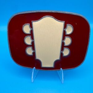 Vintage TNN The Nashville Network Guitar Head Red Cream Enamel Belt Buckle